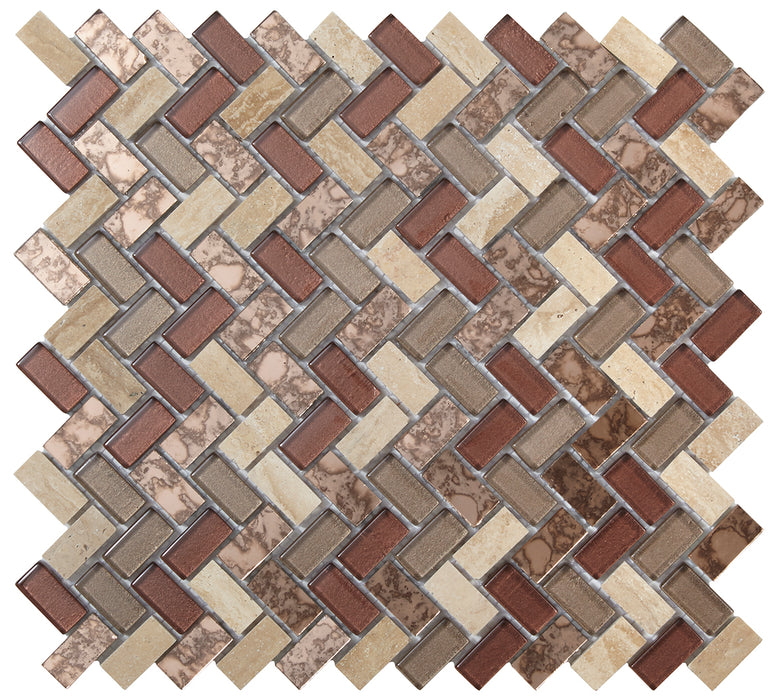 Ilkley Copper Herringbone Glass/Stone Mosaic – 1.5x3cm