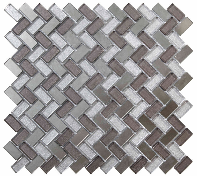 Knightsbridge Grey Herringbone Glass/Mirror Mosaic – 1.5x3cm - product image 2
