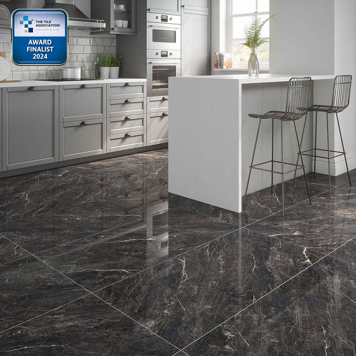 Valbonne Midnight Black Polished Glazed Porcelain Wall & Floor Tile – 60x60cm - product image 3
