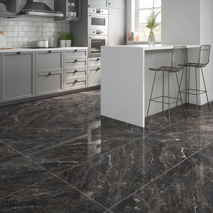 Valbonne Midnight Black Polished Glazed Porcelain Wall & Floor Tile – 60x120cm - product image 2