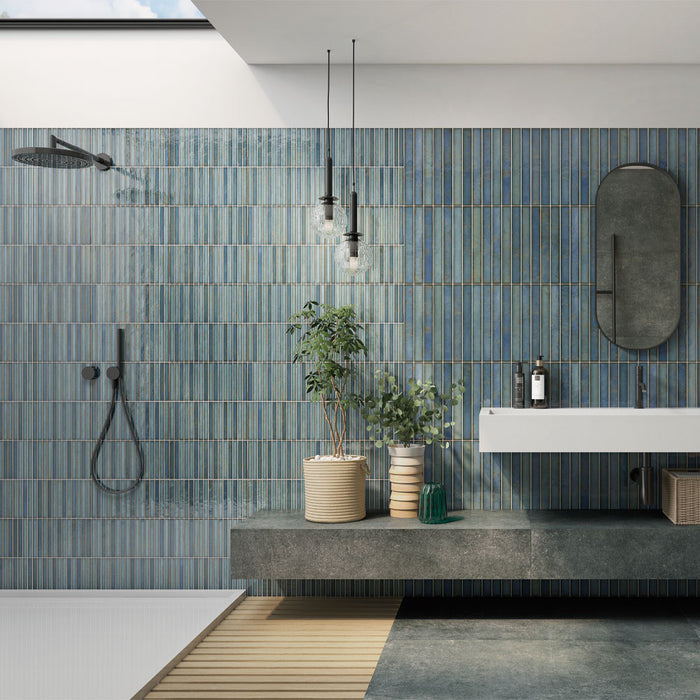 Brecon Linear Turquoise Ceramic Wall Tile – 35x35cm