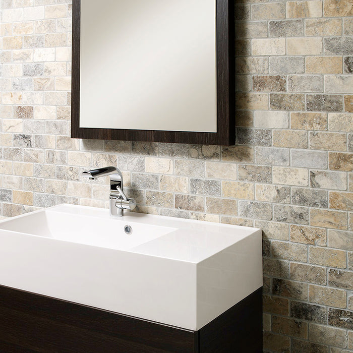 Silver Grey Travertine Brick Mosaic Wall & Floor – 5x10cm