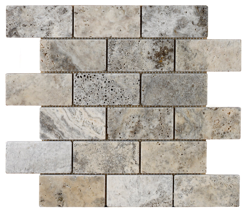 Silver Grey Travertine Brick Mosaic Wall & Floor – 5x10cm - product image 2