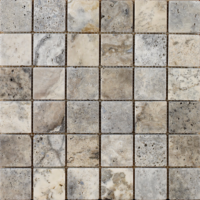 Ashbourne Grey Tumbled Travertine Mosaic Wall & Floor – 4.8x4.8cm