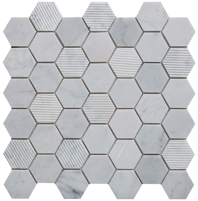 Fioren Stone Hexagon Mixed Finish Marble Mosaic – 4.8x4.8cm