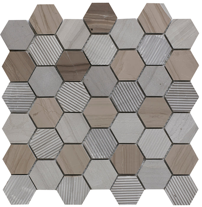 Harrogate Stone Hexagon Mixed Finish Marble Mosaic – 4.8x4.8cm