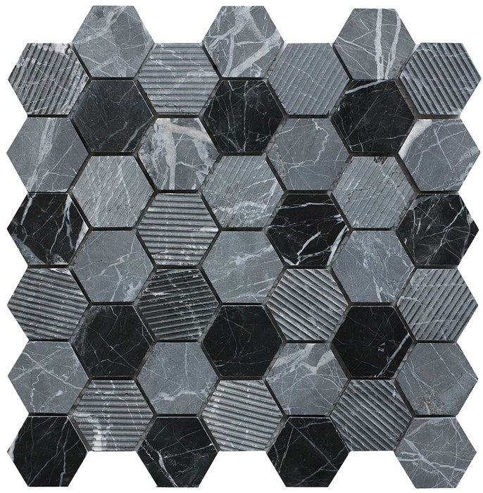 Cadiz Stone Hexagon Mixed Finish Marble Mosaic – 4.8x4.8cm