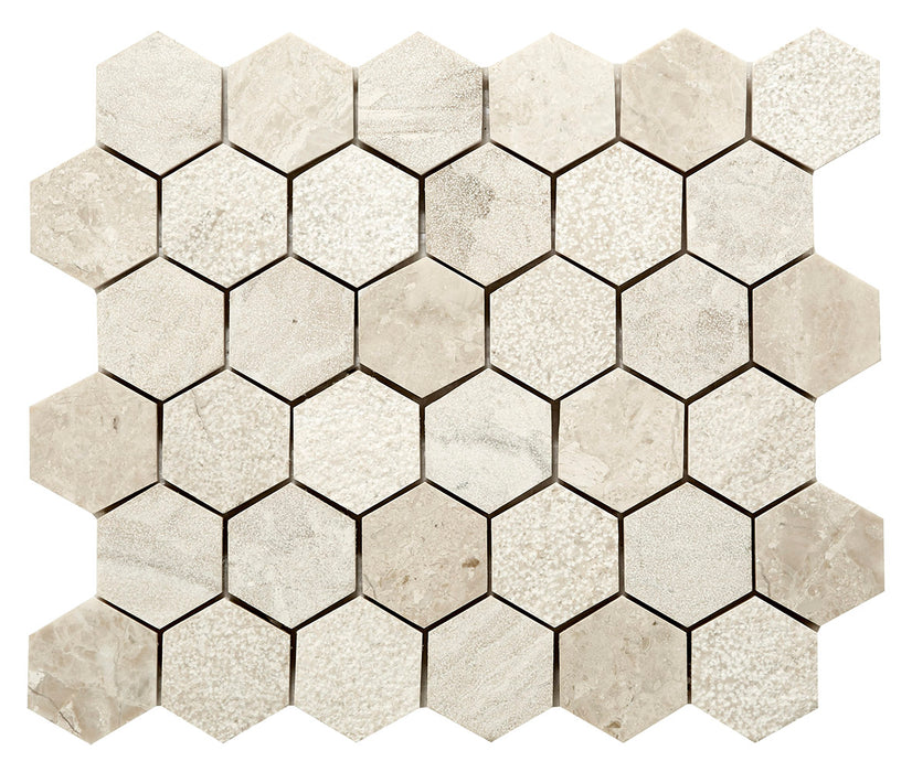 Garda Cream Mix Finish Marble Hexagon Mosaic – 5x5cm