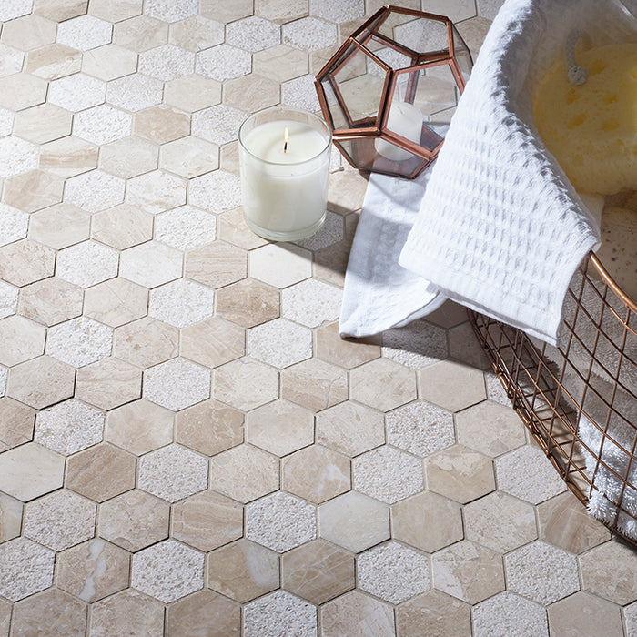 Garda Cream Mix Finish Marble Hexagon Mosaic – 5x5cm - product image 2