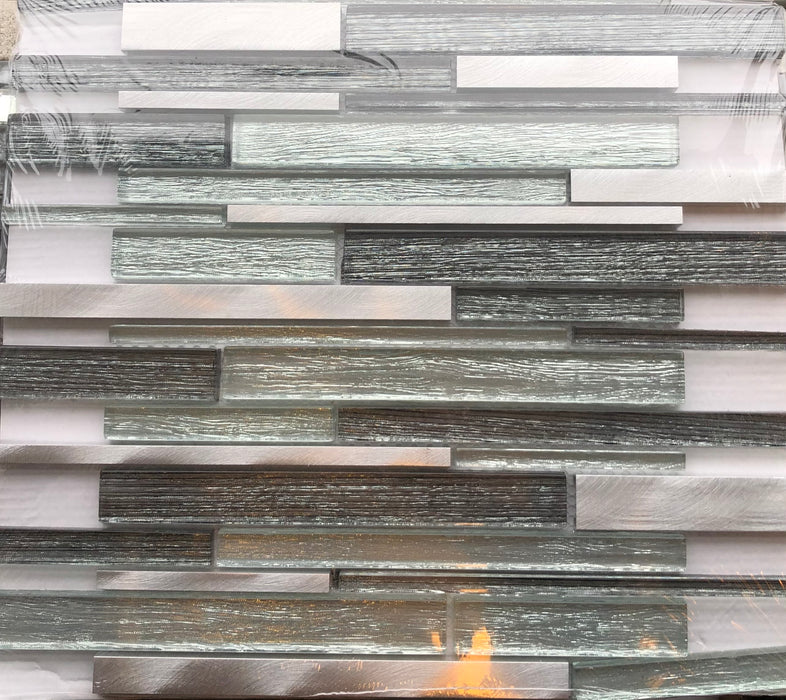Silver Blend Glass & Metal Linear Mix Mosaic 30x30